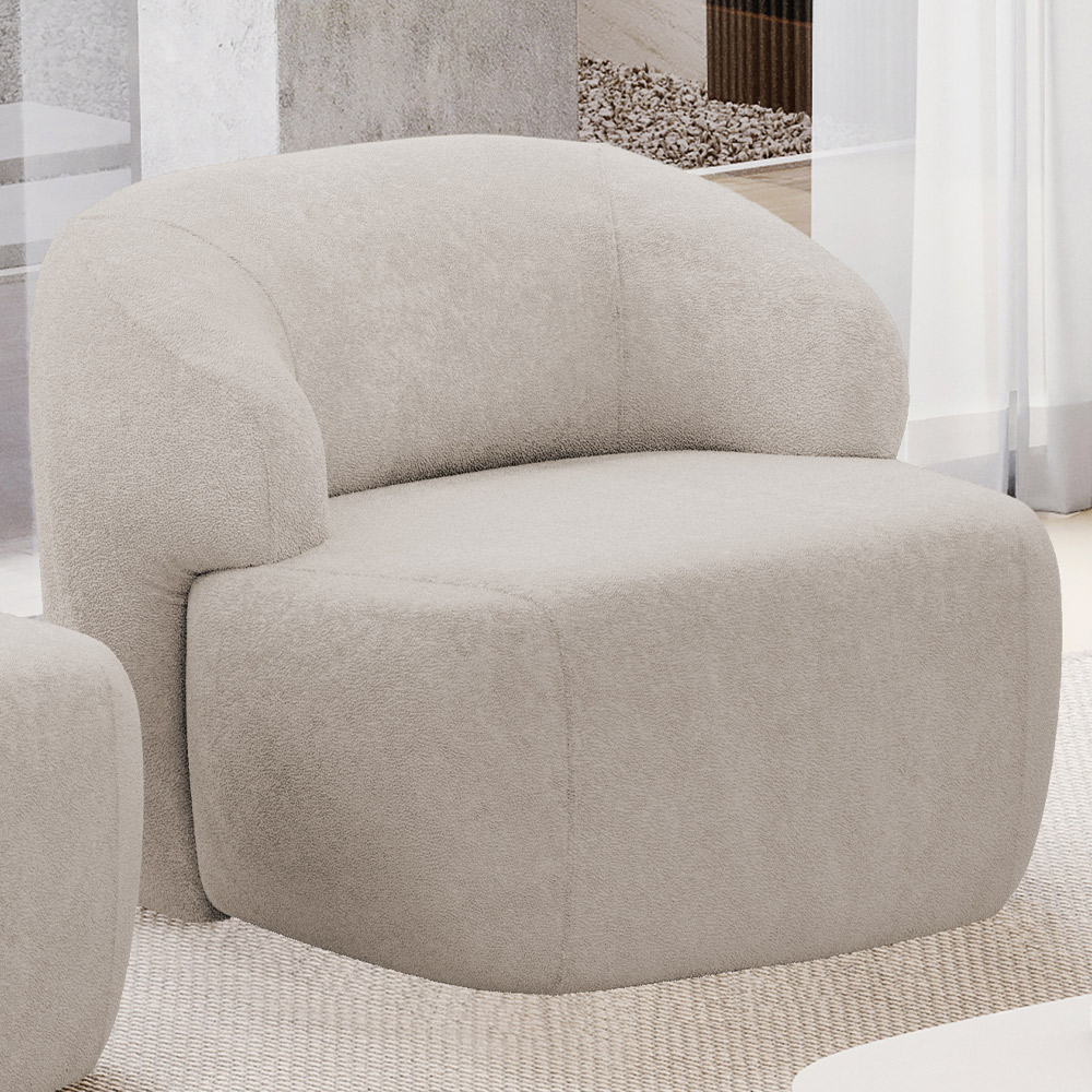 Kit 02 Poltronas Decorativa Fixa Orgânica Para Sala Living Barolo L06 Bouclê Bege - Lyam Decor