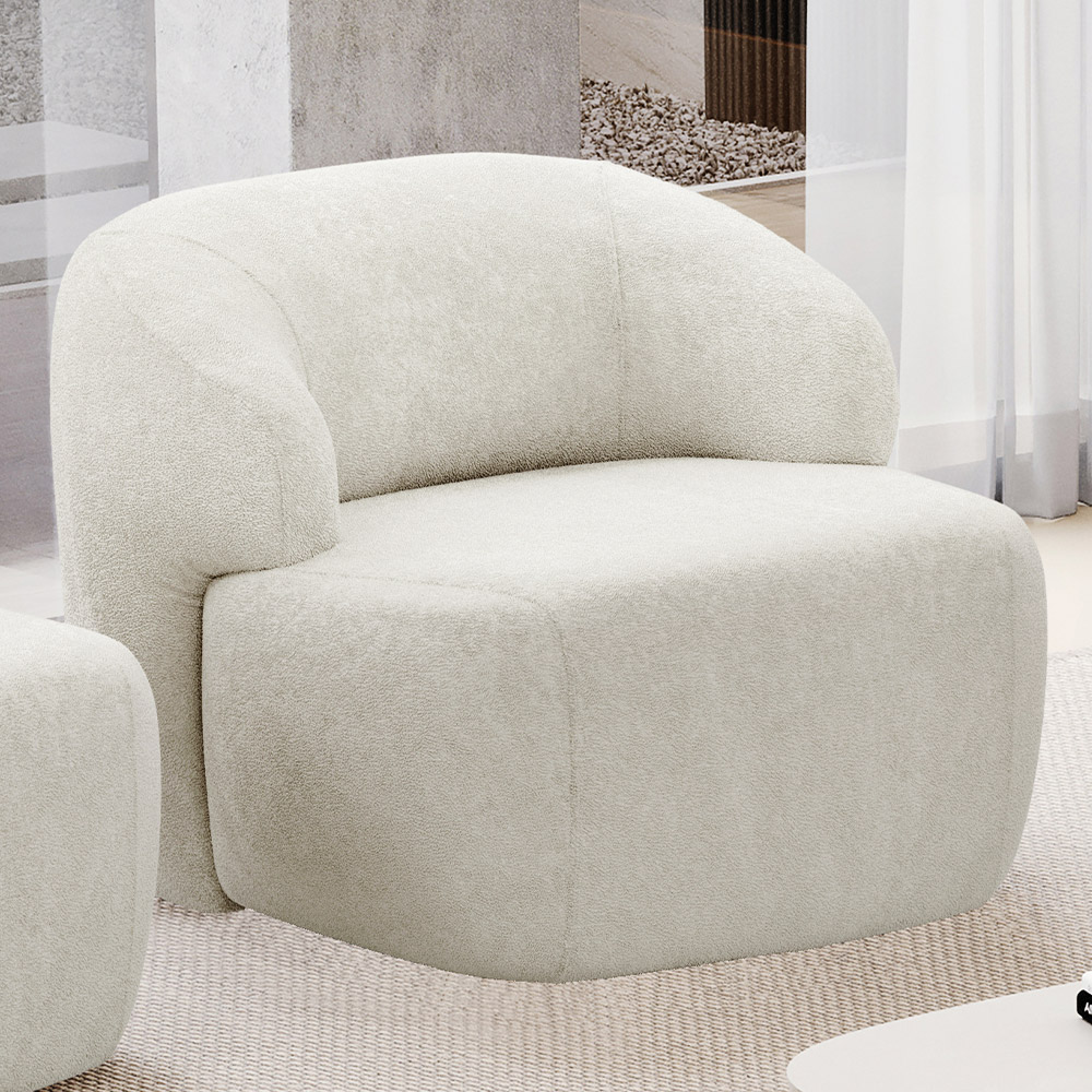 Kit 02 Poltronas Decorativa Fixa Orgânica Para Sala Living Barolo L06 Bouclê Off White - Lyam Decor