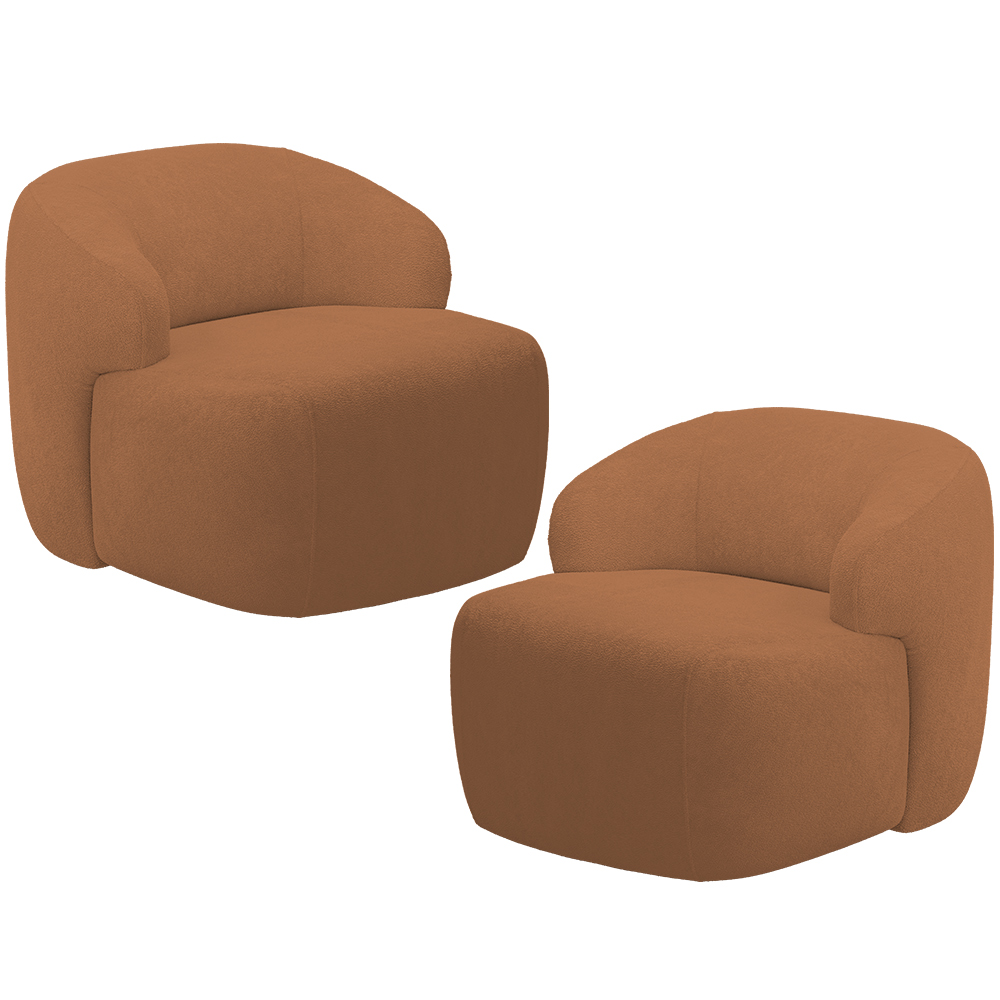 Kit 02 Poltronas Decorativa Fixa Orgânica Para Sala Living Barolo L06 Bouclê Terracota - Lyam Decor