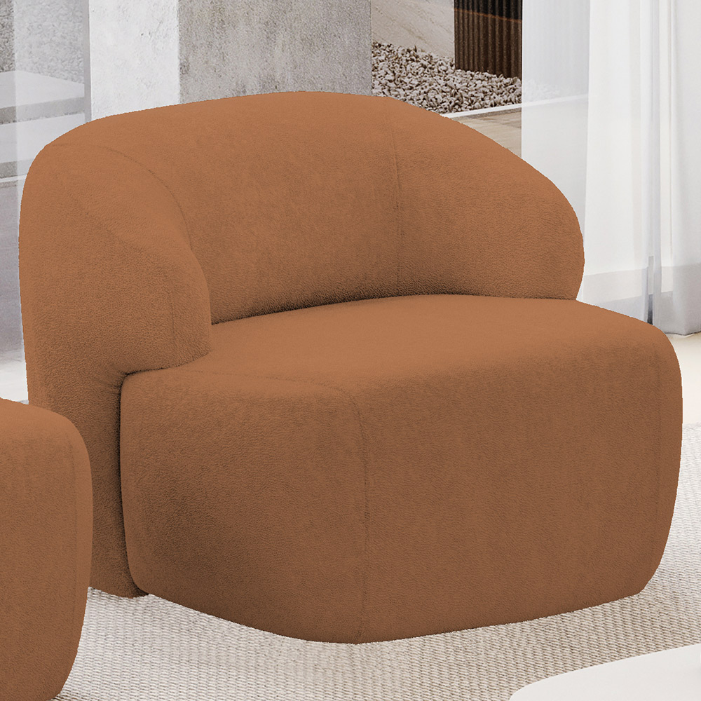 Kit 02 Poltronas Decorativa Fixa Orgânica Para Sala Living Barolo L06 Bouclê Terracota - Lyam Decor