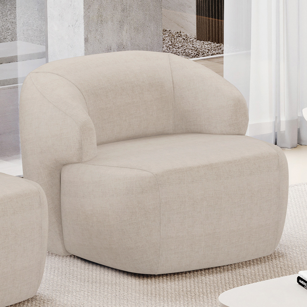 Kit 02 Poltronas Decorativa Fixa Orgânica Para Sala Living Barolo L06 Linho Bege - Lyam Decor