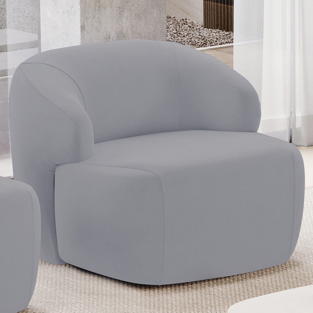 Kit 02 Poltronas Decorativa Fixa Orgânica Para Sala Living Barolo L06 Veludo Cinza - Lyam Decor