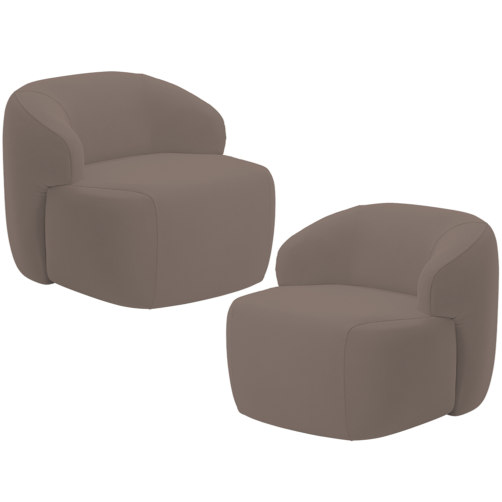 Kit 02 Poltronas Decorativa Fixa Orgânica Para Sala Living Barolo L06 Veludo Marrom - Lyam Decor