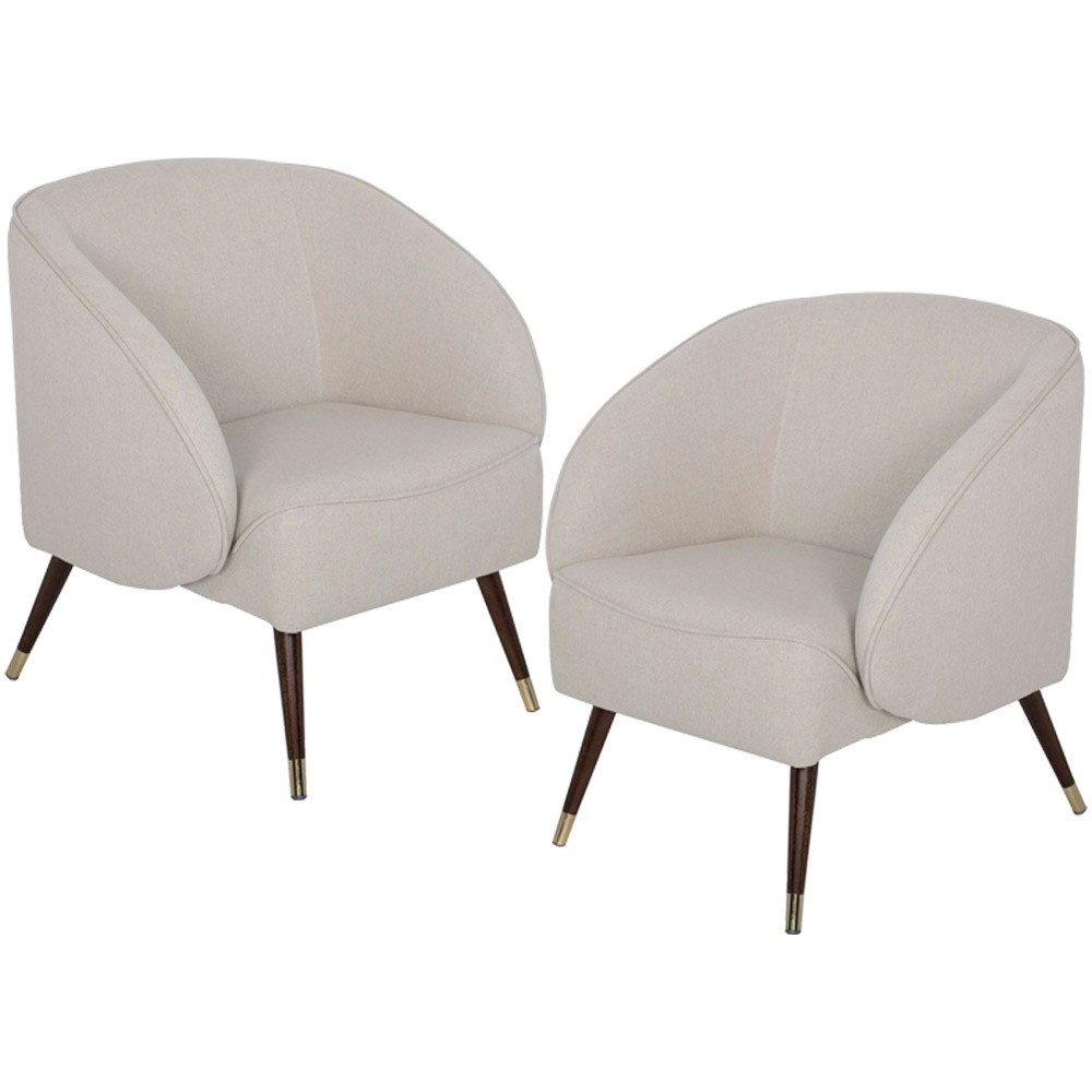 Kit 02 Poltronas Decorativa Fixa Pés Palito Duo New Bronze Agnes D02 Linho Bege B-415 - Lyam Decor