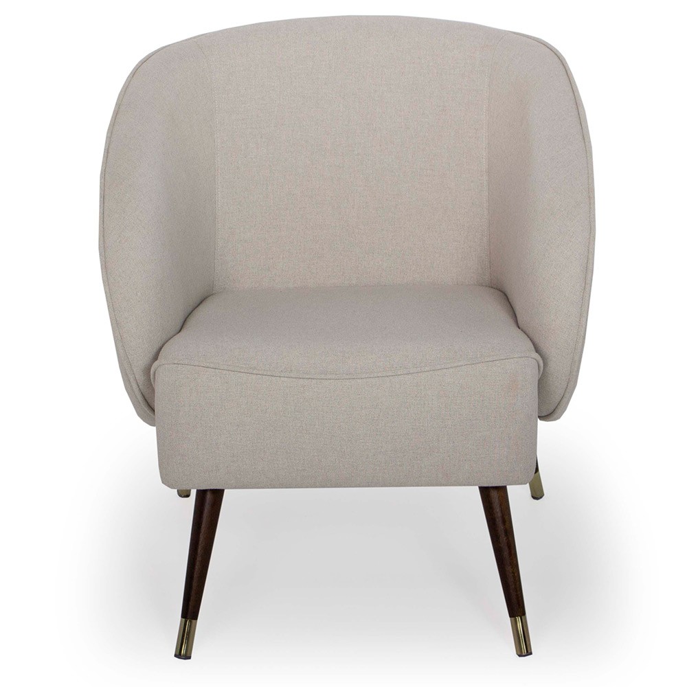 Kit 02 Poltronas Decorativa Fixa Pés Palito Duo New Bronze Agnes D02 Linho Bege B-415 - Lyam Decor