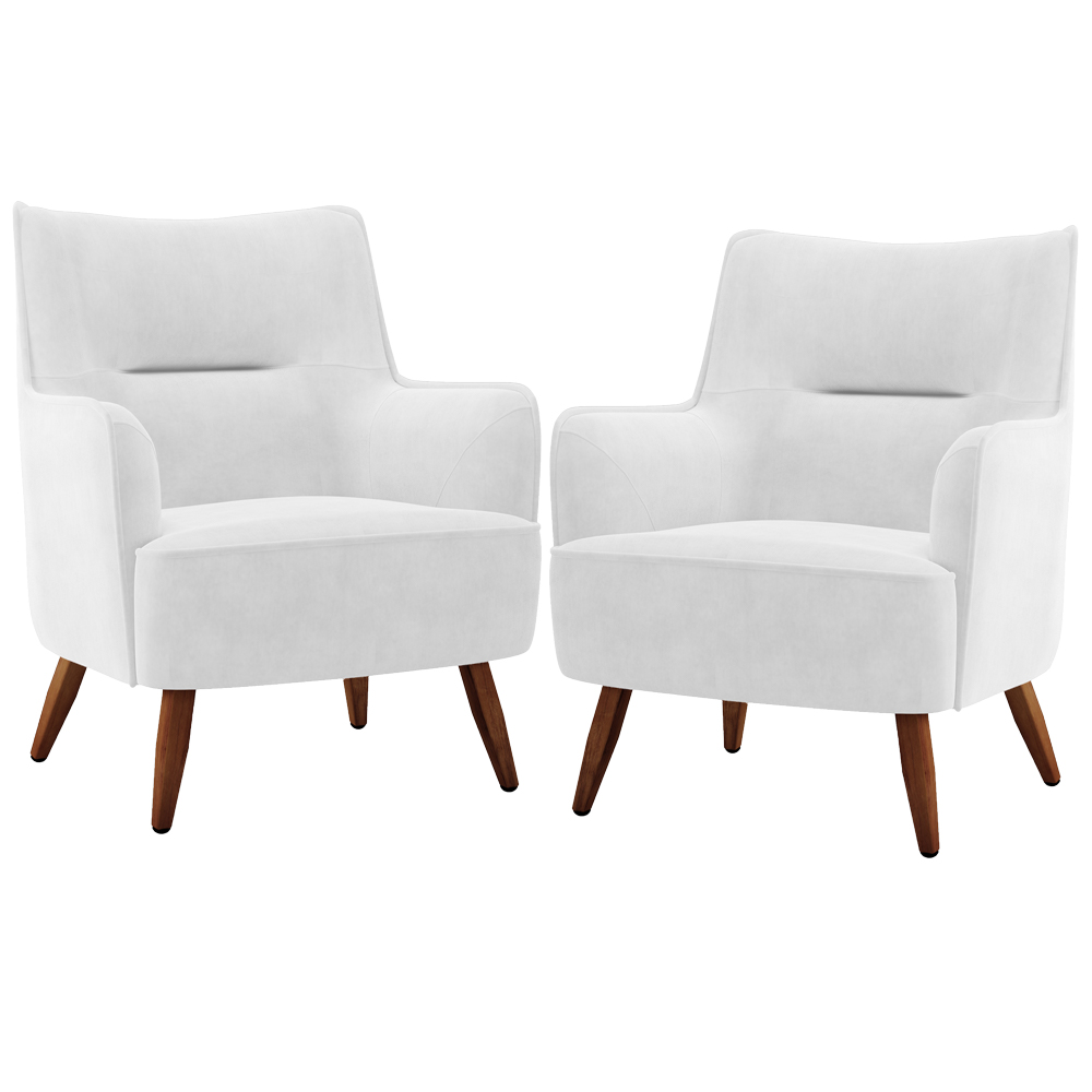 Kit 02 Poltronas Decorativa Fixa Pés de Madeira Isabella D02 Corano Branco C-12 - Lyam Decor