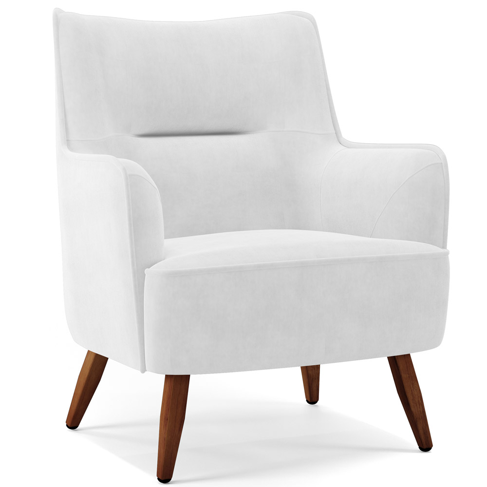 Kit 02 Poltronas Decorativa Fixa Pés de Madeira Isabella D02 Corano Branco C-12 - Lyam Decor