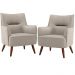 Kit 02 Poltronas Decorativa Fixa Pés de Madeira Isabella D02 Linho Bege C-107 - Lyam Decor