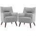 Kit 02 Poltronas Decorativa Fixa Pés de Madeira Isabella D02 Linho Cinza D-315 - Lyam Decor