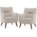 Kit 02 Poltronas Decorativa Fixa Pés de Madeira Isabella D02 Linho Cru C-443 - Lyam Decor