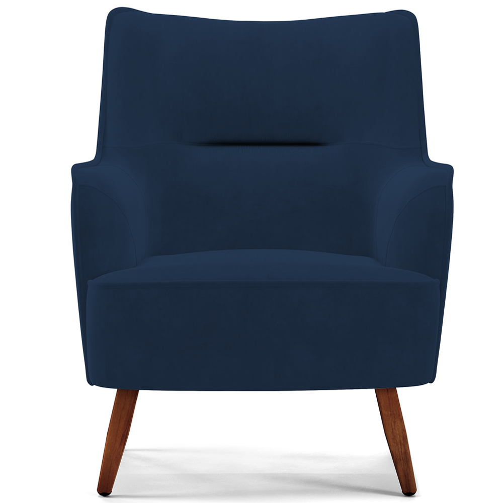 Kit 02 Poltronas Decorativa Fixa Pés de Madeira Isabella D02 Veludo Azul Marinho C-304 - Lyam Decor