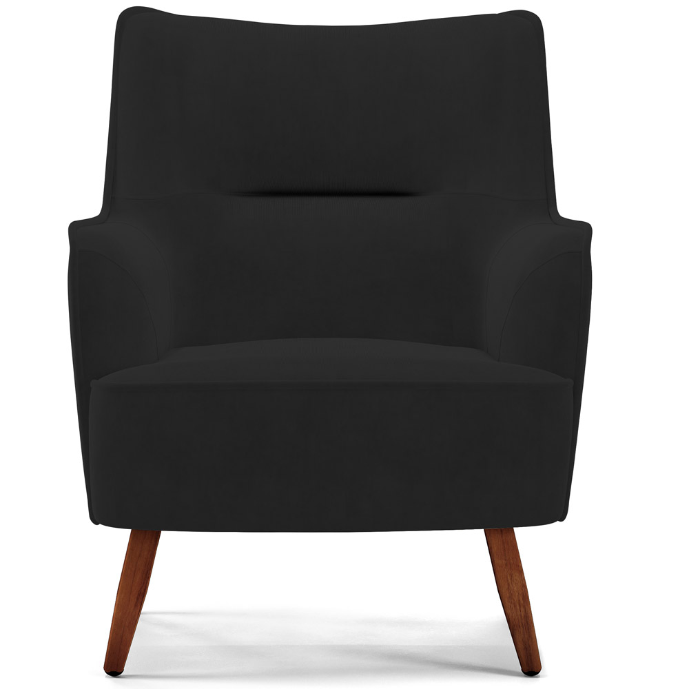 Kit 02 Poltronas Decorativa Fixa Pés de Madeira Isabella D02 Veludo Preto C-300 - Lyam Decor