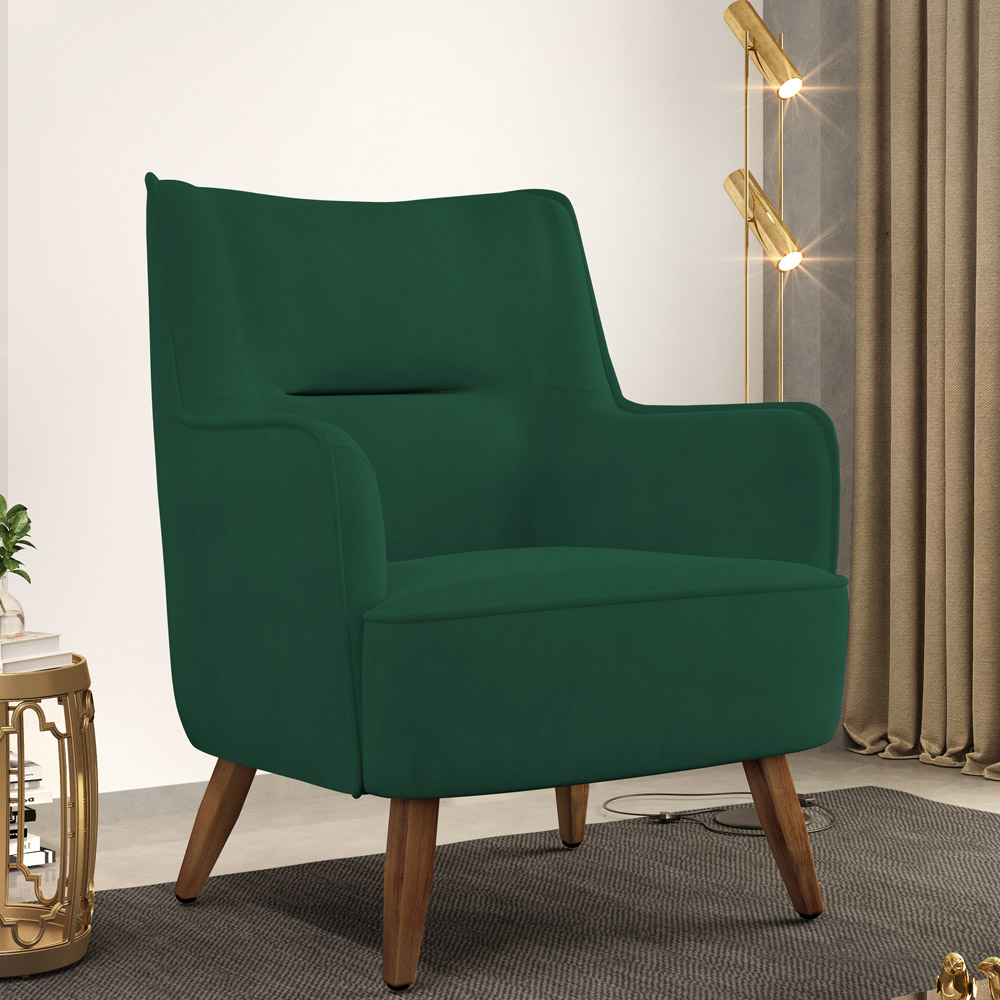 Kit 02 Poltronas Decorativa Fixa Pés de Madeira Isabella D02 Veludo Verde C-303 - Lyam Decor