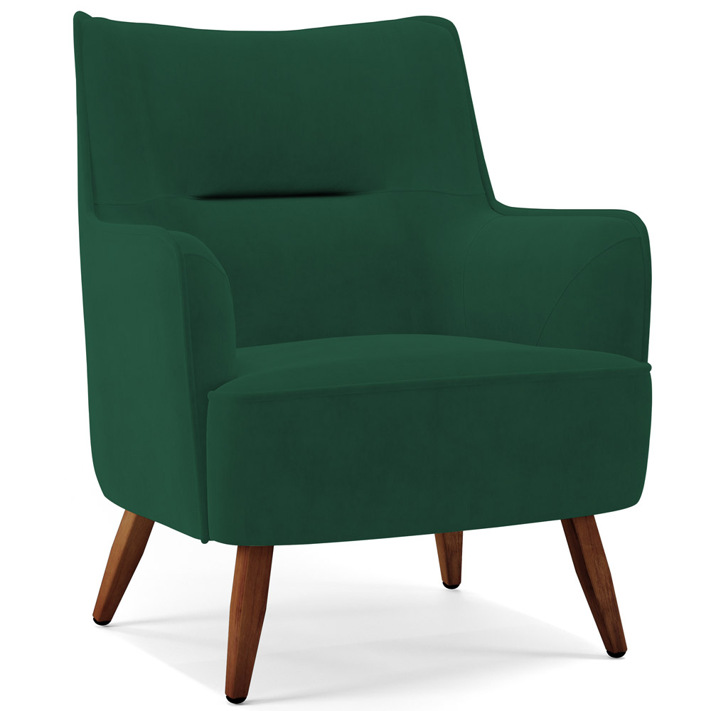 Kit 02 Poltronas Decorativa Fixa Pés de Madeira Isabella D02 Veludo Verde C-303 - Lyam Decor