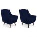 Kit 02 Poltronas Decorativa Fixa Pés de Madeira Juliet D02 Veludo Azul Marinho C-287 - Lyam Decor