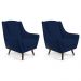 Kit 02 Poltronas Decorativa Fixa Pés de Madeira Juliet D02 Veludo Azul Oxford C-304 - Lyam Decor