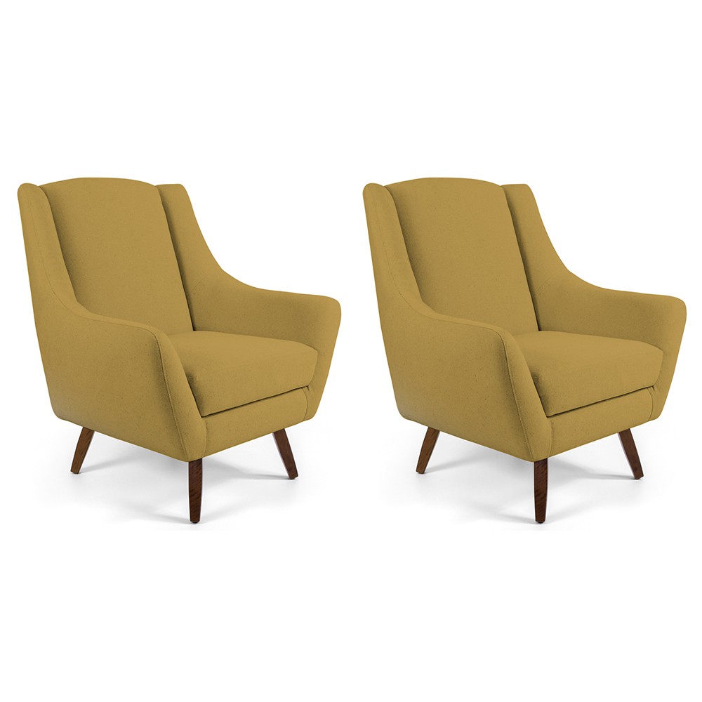 Kit 02 Poltronas Decorativa Fixa Pés de Madeira Juliet D02 Veludo Mostarda C-279 - Lyam Decor