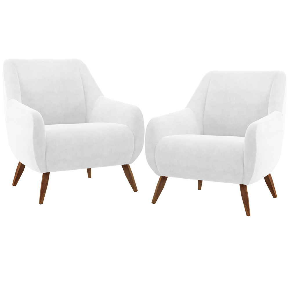 Kit 02 Poltronas Decorativa Fixa Pés de Madeira Paloma D02 Corano Branco C-12 - Lyam Decor