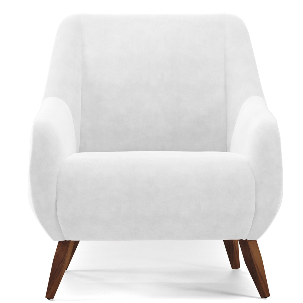 Kit 02 Poltronas Decorativa Fixa Pés de Madeira Paloma D02 Corano Branco C-12 - Lyam Decor