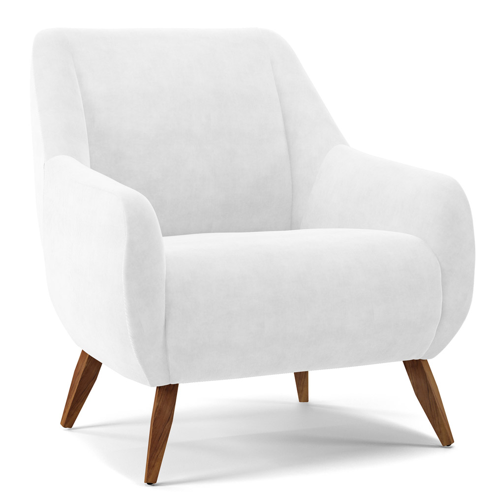 Kit 02 Poltronas Decorativa Fixa Pés de Madeira Paloma D02 Corano Branco C-12 - Lyam Decor