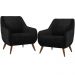 Kit 02 Poltronas Decorativa Fixa Pés de Madeira Paloma D02 Linho Chumbo D-465 - Lyam Decor