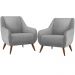 Kit 02 Poltronas Decorativa Fixa Pés de Madeira Paloma D02 Linho Cinza D-315 - Lyam Decor