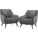 Kit 02 Poltronas Decorativa Fixa Pés de Madeira Paloma D02 Linho Cinza Escuro C-416 - Lyam Decor