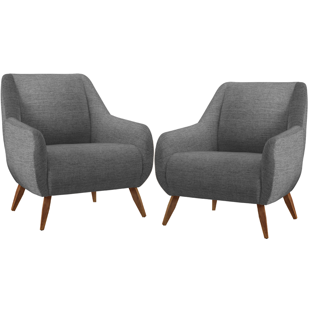 Kit 02 Poltronas Decorativa Fixa Pés de Madeira Paloma D02 Linho Cinza Escuro C-416 - Lyam Decor