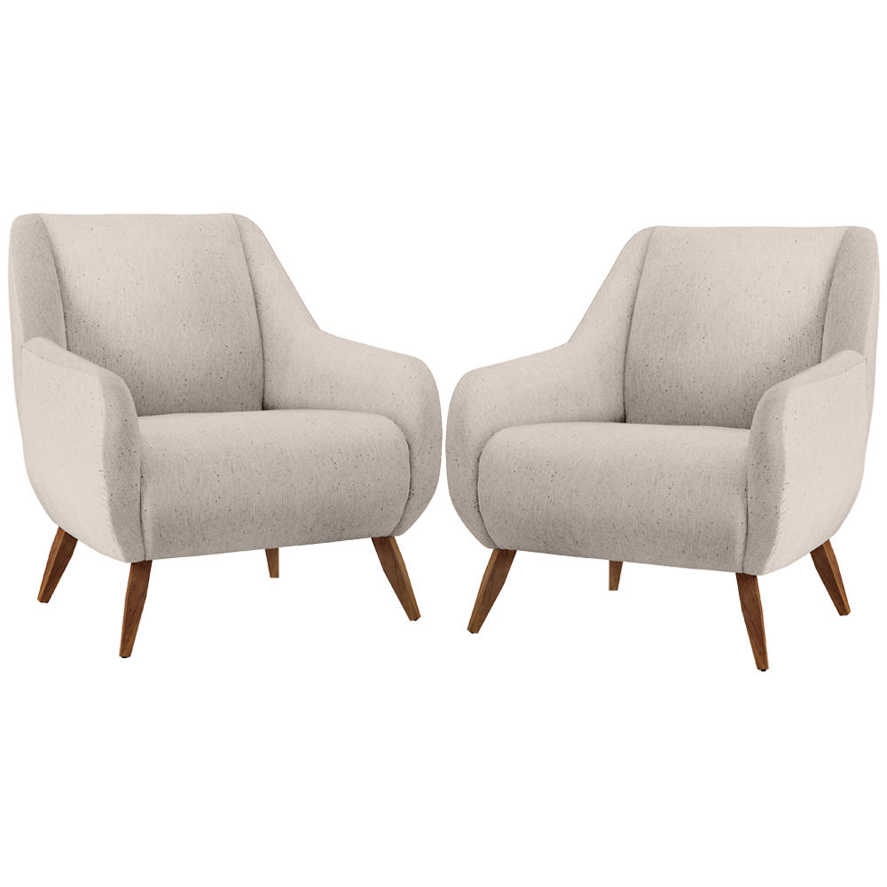 Kit 02 Poltronas Decorativa Fixa Pés de Madeira Paloma D02 Linho Cru C-443 - Lyam Decor