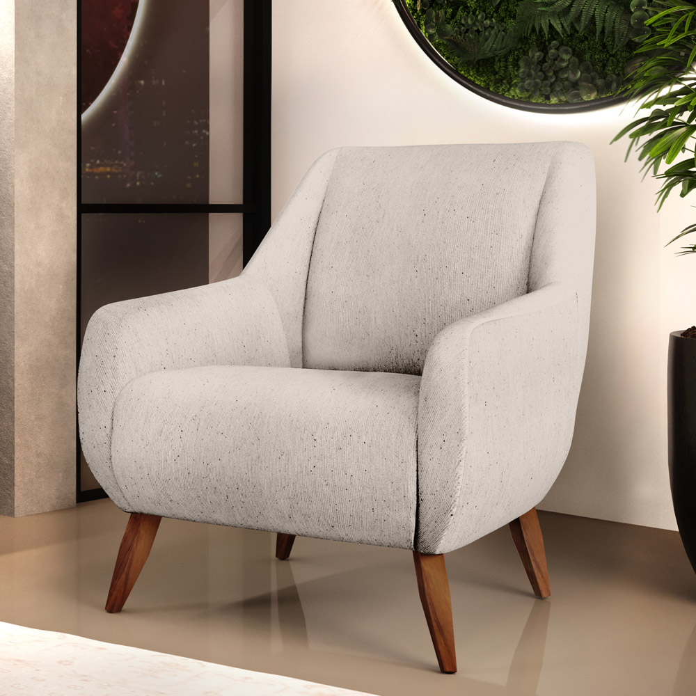 Kit 02 Poltronas Decorativa Fixa Pés de Madeira Paloma D02 Linho Cru C-443 - Lyam Decor