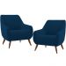 Kit 02 Poltronas Decorativa Fixa Pés de Madeira Paloma D02 Veludo Azul Marinho C-304 - Lyam Decor