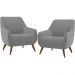 Kit 02 Poltronas Decorativa Fixa Pés de Madeira Paloma D02 Veludo Cinza C-317 - Lyam Decor