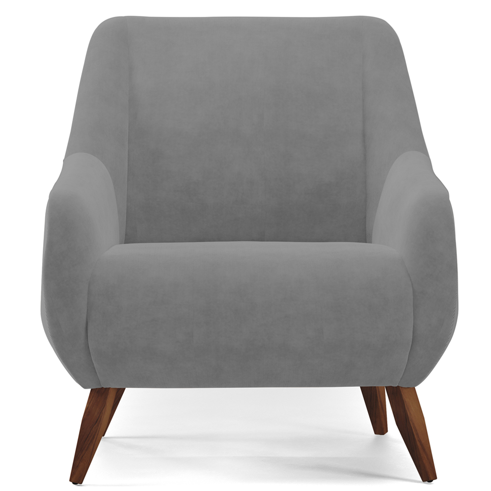 Kit 02 Poltronas Decorativa Fixa Pés de Madeira Paloma D02 Veludo Cinza C-317 - Lyam Decor