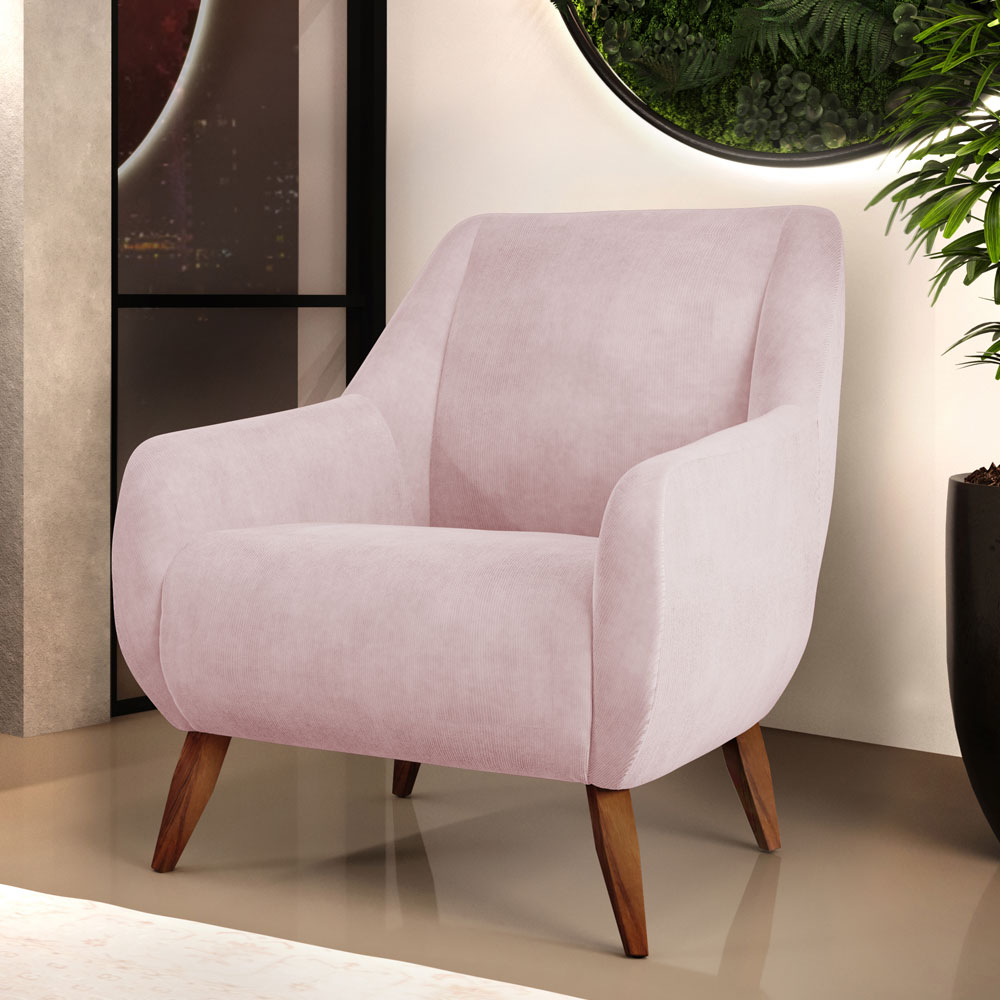 Kit 02 Poltronas Decorativa Fixa Pés de Madeira Paloma D02 Veludo Rosê C-305 - Lyam Decor