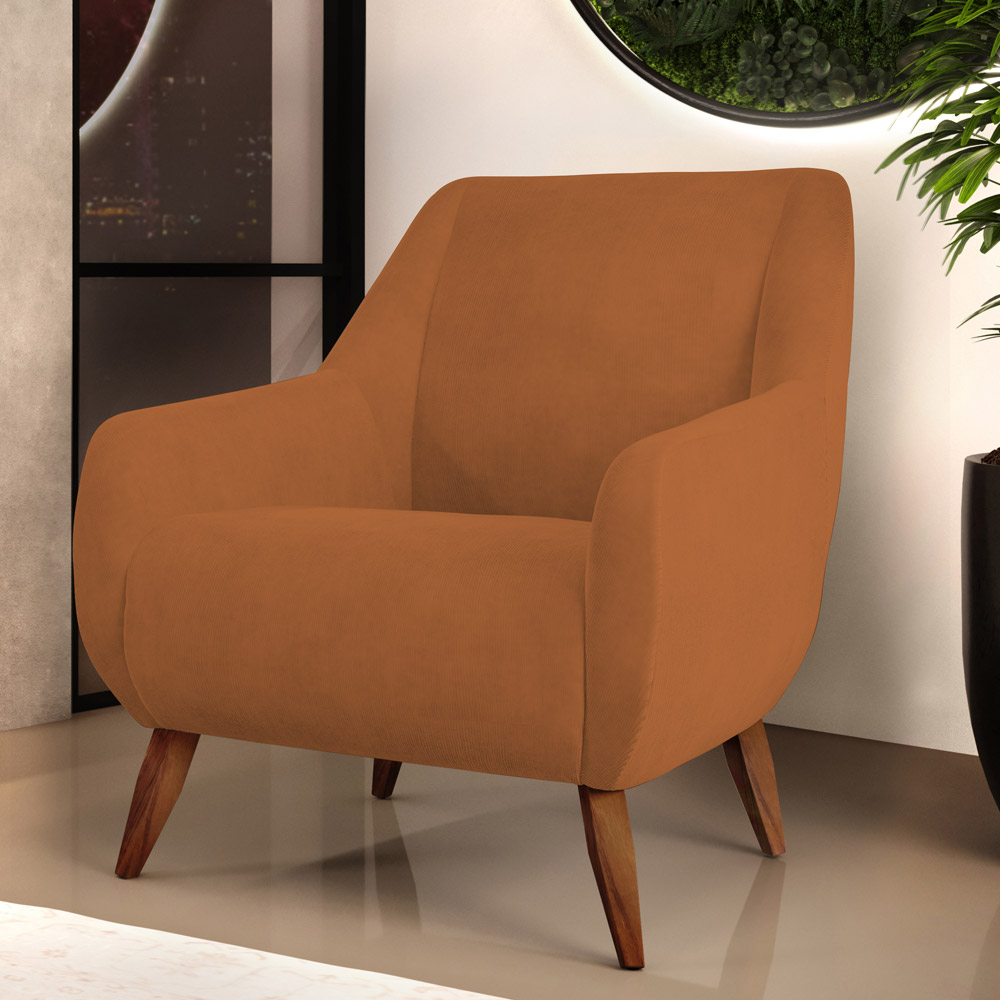 Kit 02 Poltronas Decorativa Fixa Pés de Madeira Paloma D02 Veludo Telha C-262 - Lyam Decor