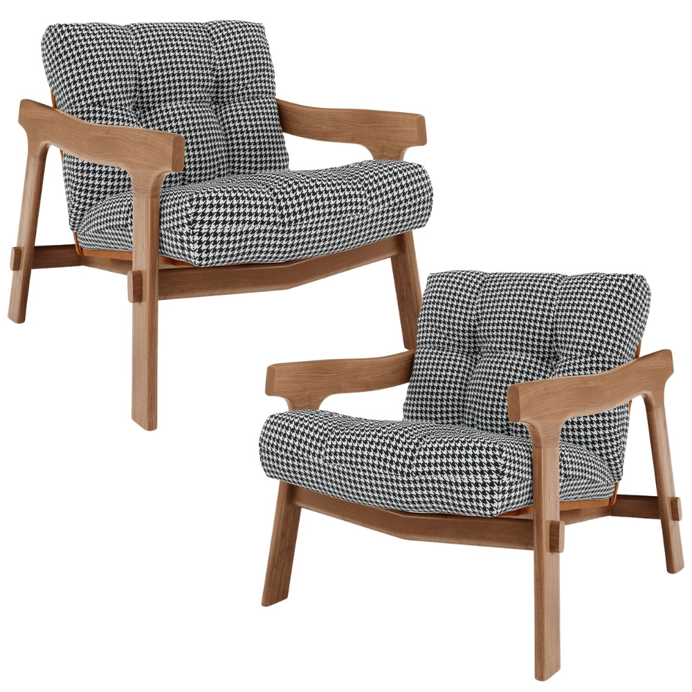Kit 02 Poltronas Decorativa Fixa Para Sala Living Ikary L02 Canela Pied Poule - Lyam Decor