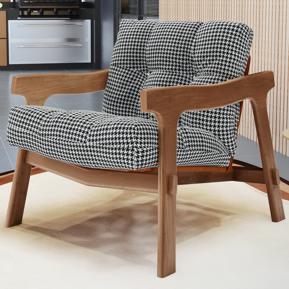 Kit 02 Poltronas Decorativa Fixa Para Sala Living Ikary L02 Canela Pied Poule - Lyam Decor