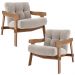 Kit 02 Poltronas Decorativa Fixa Para Sala Living Ikary L02 Canela Prime Bouclê Bege Escuro - Lyam Decor