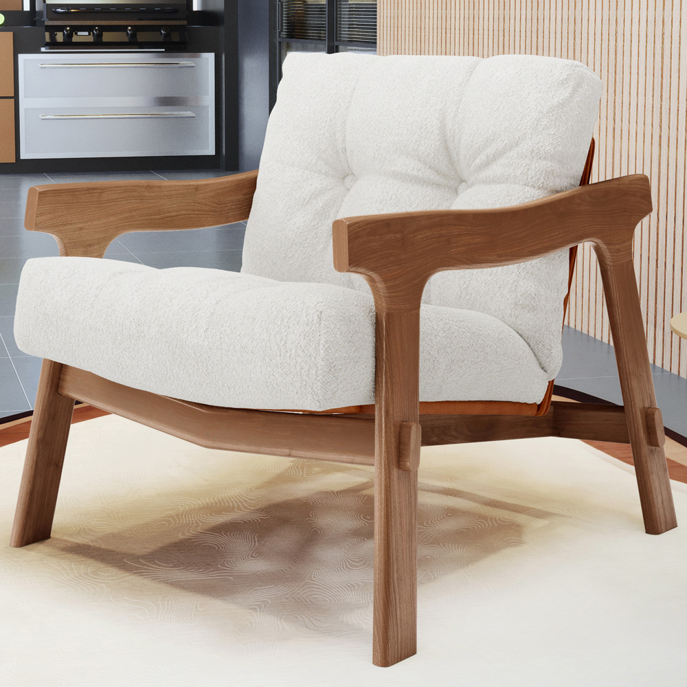 Kit 02 Poltronas Decorativa Fixa Para Sala Living Ikary L02 Canela Prime Bouclê Branco - Lyam Decor