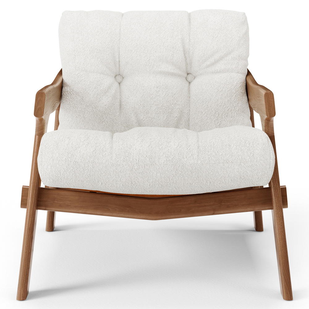 Kit 02 Poltronas Decorativa Fixa Para Sala Living Ikary L02 Canela Prime Bouclê Branco - Lyam Decor