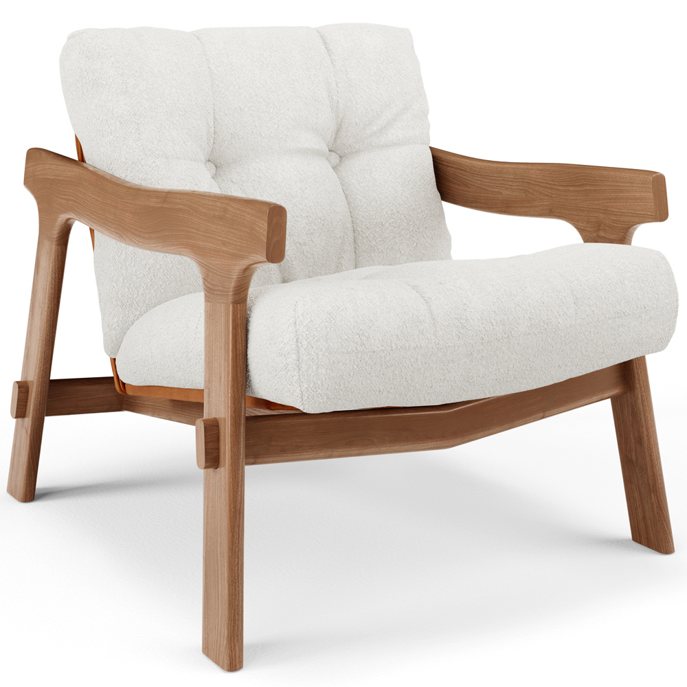 Kit 02 Poltronas Decorativa Fixa Para Sala Living Ikary L02 Canela Prime Bouclê Branco - Lyam Decor