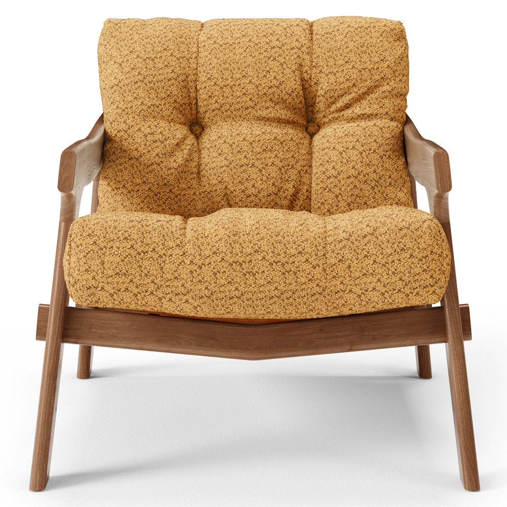 Kit 02 Poltronas Decorativa Fixa Para Sala Living Ikary L02 Canela Prime Bouclê Mostarda - Lyam Decor