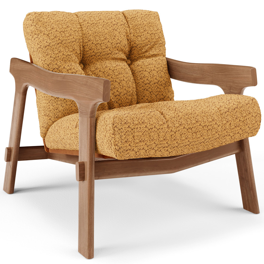 Kit 02 Poltronas Decorativa Fixa Para Sala Living Ikary L02 Canela Prime Bouclê Mostarda - Lyam Decor