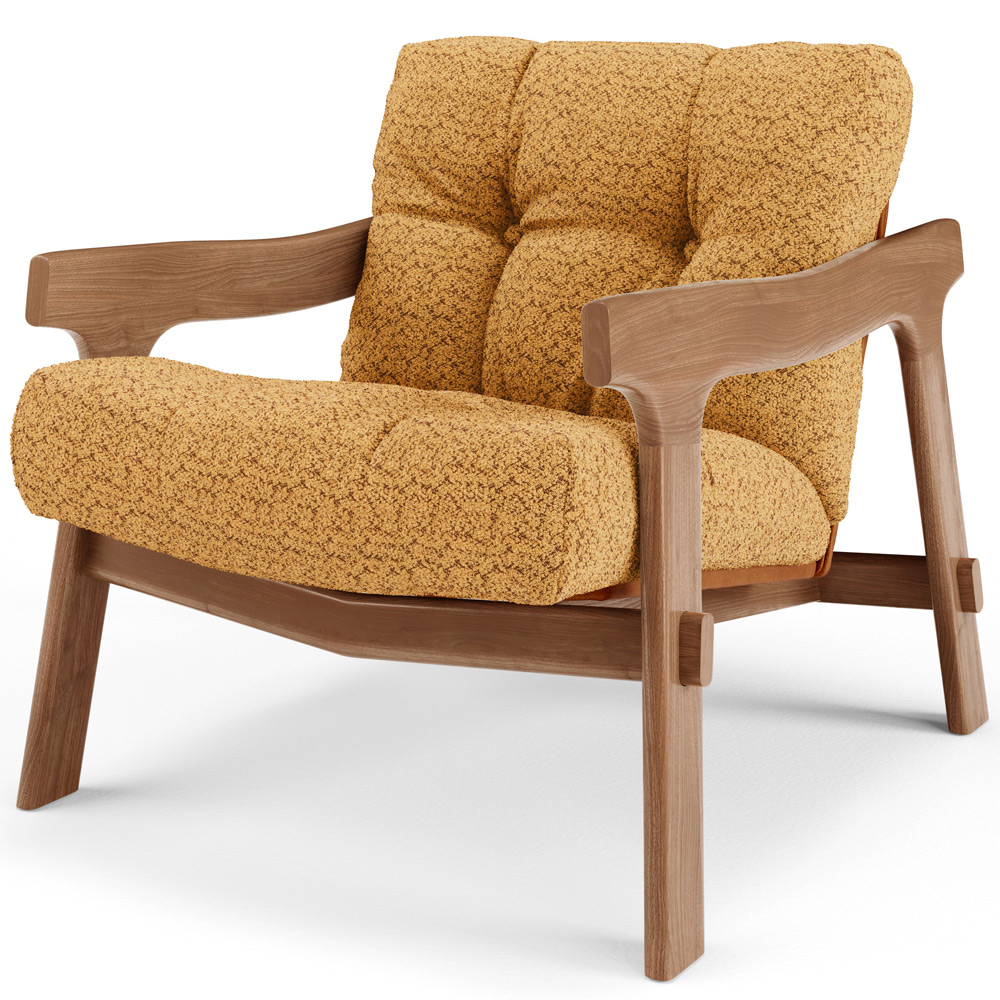 Kit 02 Poltronas Decorativa Fixa Para Sala Living Ikary L02 Canela Prime Bouclê Mostarda - Lyam Decor