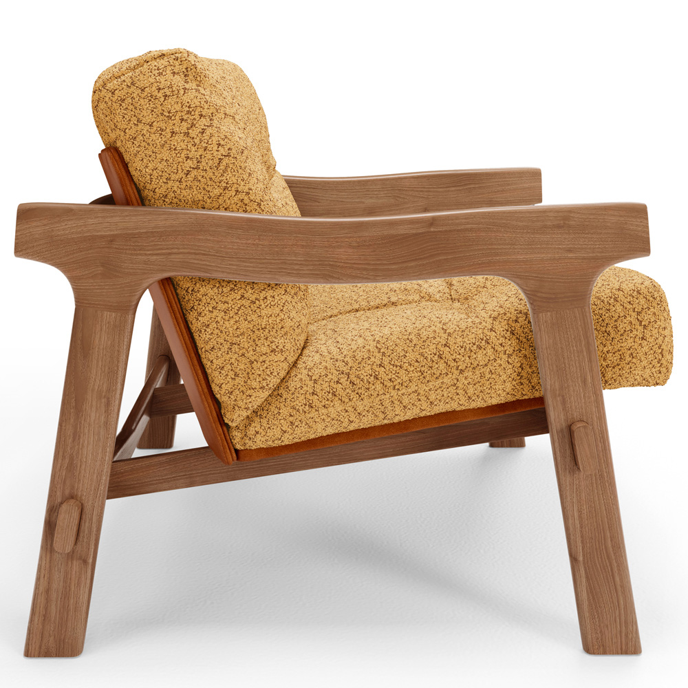 Kit 02 Poltronas Decorativa Fixa Para Sala Living Ikary L02 Canela Prime Bouclê Mostarda - Lyam Decor
