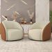 Kit 02 Poltronas Decorativa Giratória Angelina M03 Bouclê Bege Couríssimo Whisky - Lyam Decor