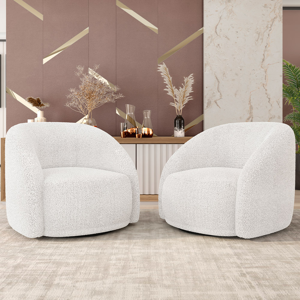 Kit 02 Poltronas Decorativa Giratória Angelina M03 Bouclê Branco - Lyam Decor