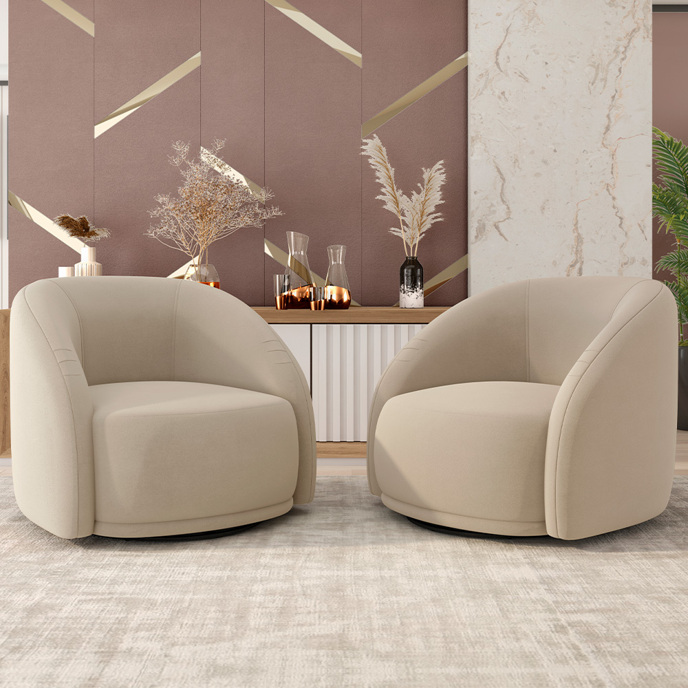 Kit 02 Poltronas Decorativa Giratória Angelina M03 Veludo Bege - Lyam Decor