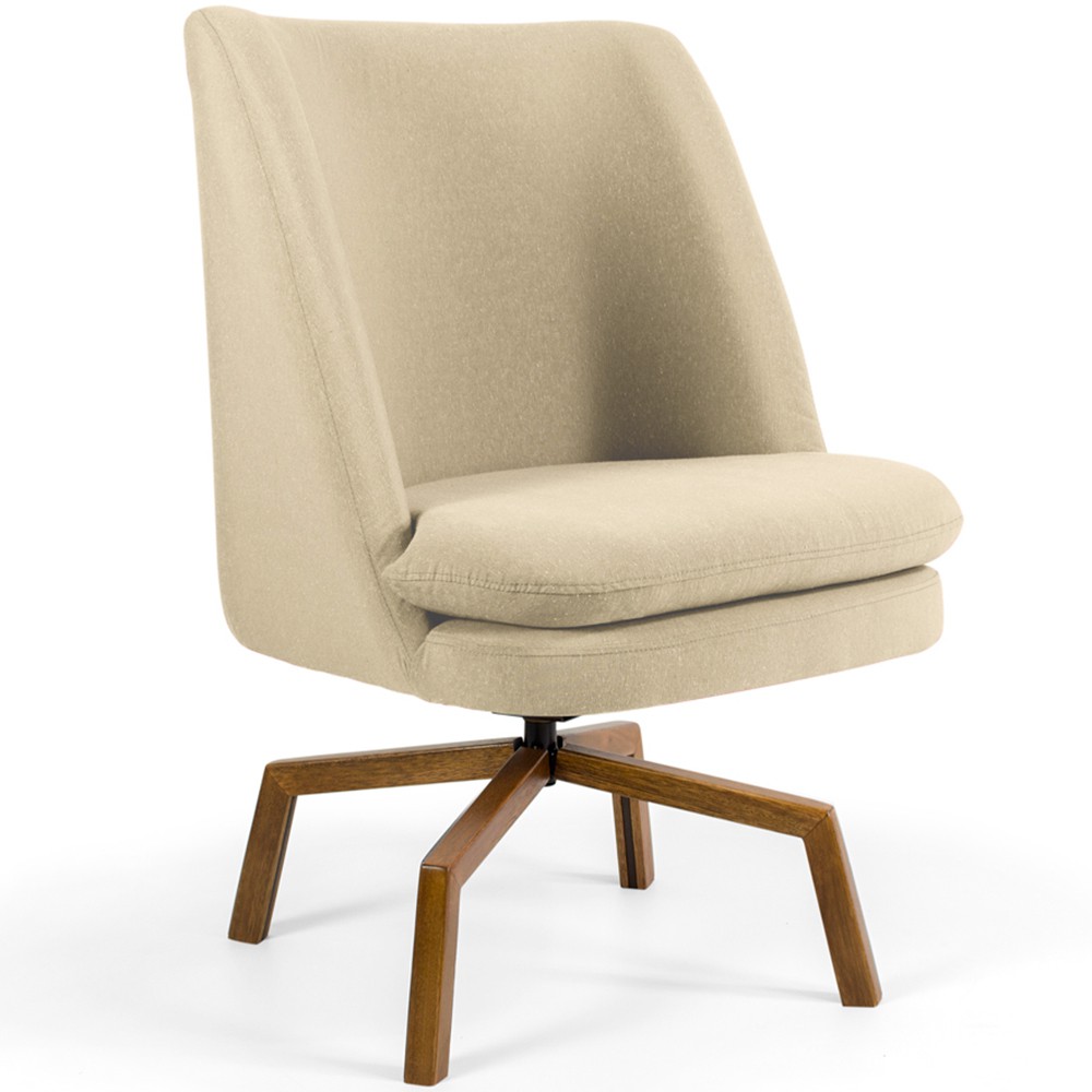 Kit 02 Poltronas Decorativa Giratória Base Ka Castanho Pérsia D02 Linho Bege C-129 - Lyam Decor