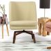 Kit 02 Poltronas Decorativa Giratória Base Ka Castanho Pérsia D02 Linho Bege C-129 - Lyam Decor